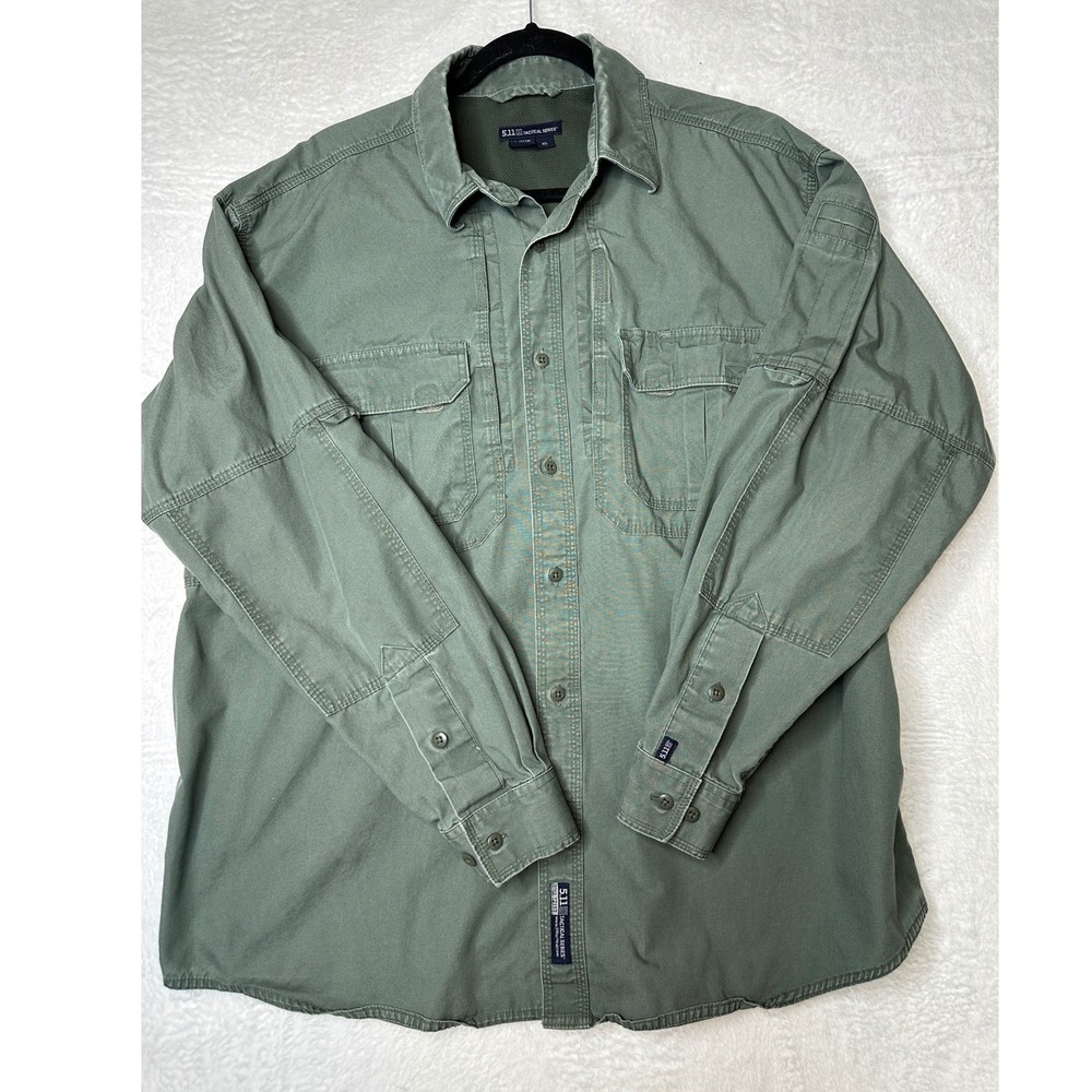 5.11 Tactical Series Shirt Mens XL Green Cotton Long Sleeve Utility Pockets